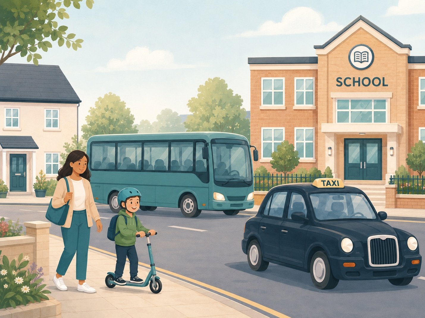 A young person planning a route to school or college while a parent reviews SEND transport documents and an EHCP.